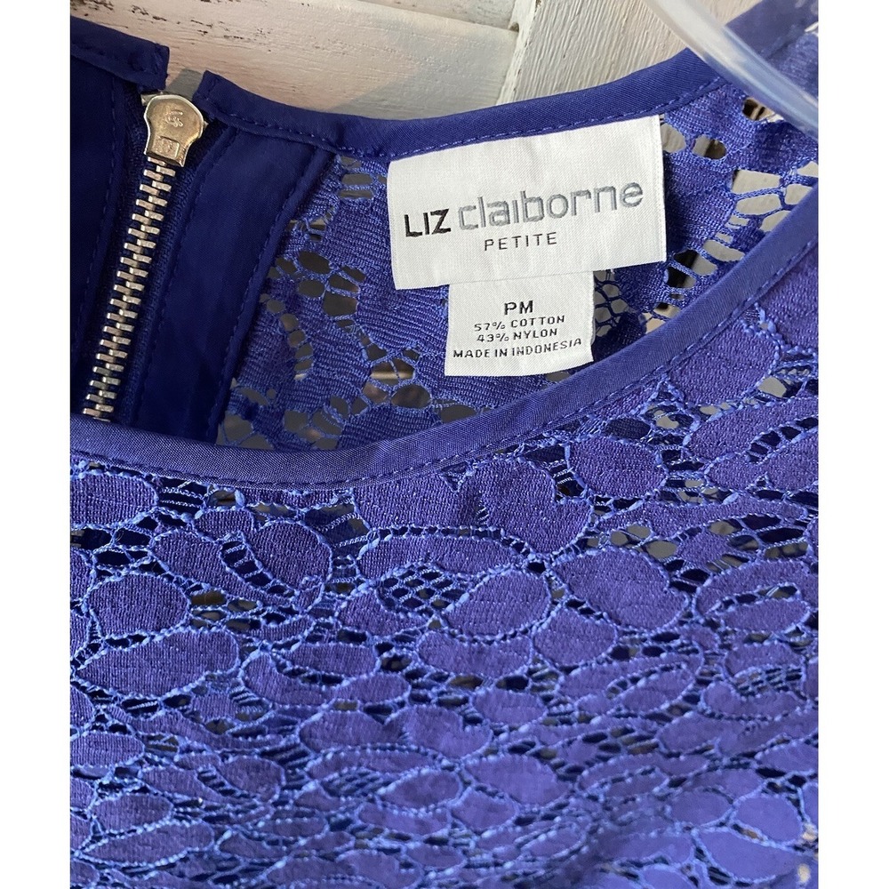 Lace Blouse cap SL  Liz Claiborne PM  Blue  Coquette Corporate Layer Going Out - Picture 3 of 12